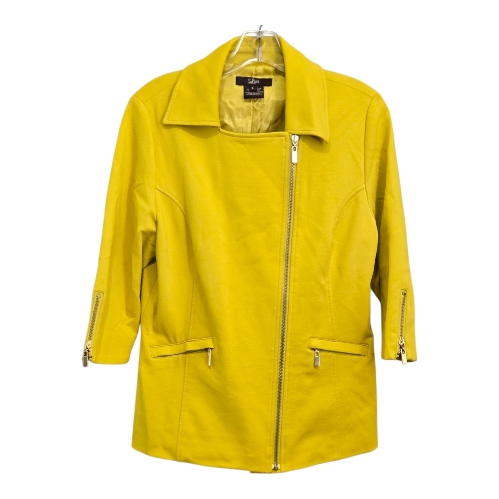 Luii Chartreuse Yellow Jacket Asymmetrical Zipper, Large